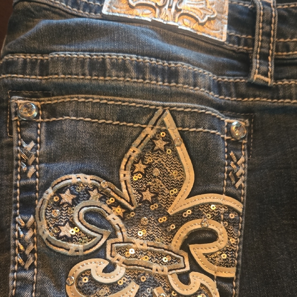 Miss Me Dark Blue Jeans with Gold Embellishments